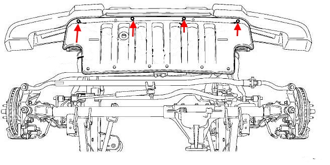 scheme of fastening of front bumper Jeep Wrangler JK (2006-2018)
